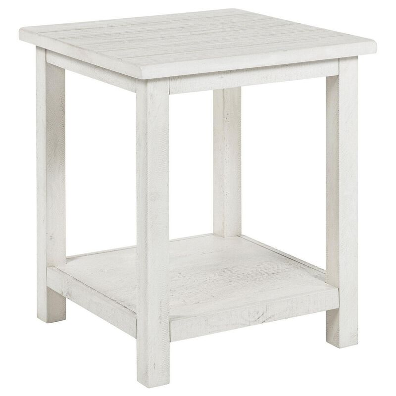 Ayne Side End Table, 1 Bottom Shelf, White Wood Frame, Square 20 Inch - Benzara