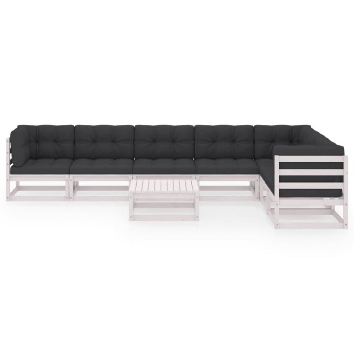 vidaXL 8 Piece Garden Lounge Set with Cushions White Solid Pinewood
