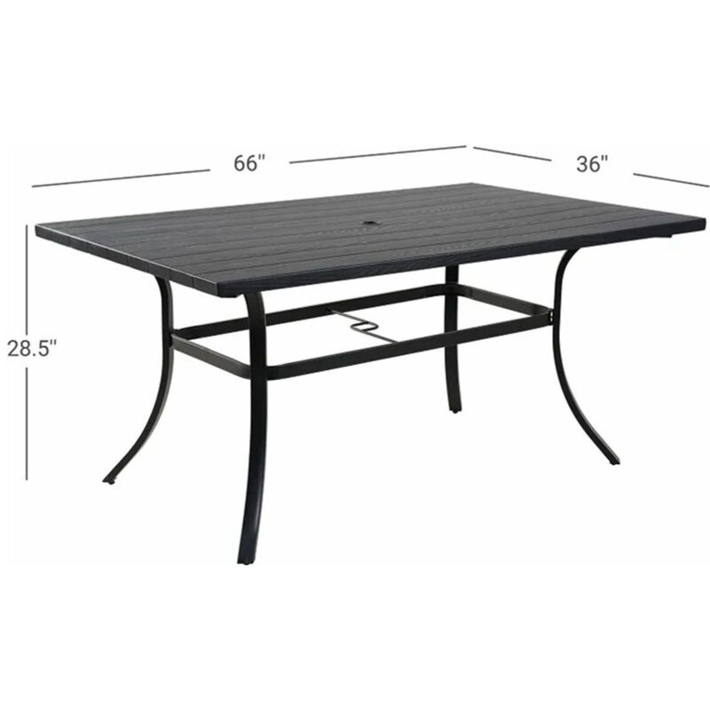 MONDAWE Rectangular Composite Outdoor Dining Table Woodgrain Top Patio Side Table with Umbrella Hole