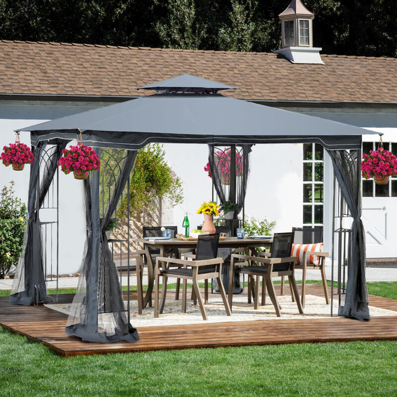 10x10 Outdoor Patio Gazebo Canopy Tent With Ventilated Double Roof And Mosquito Net