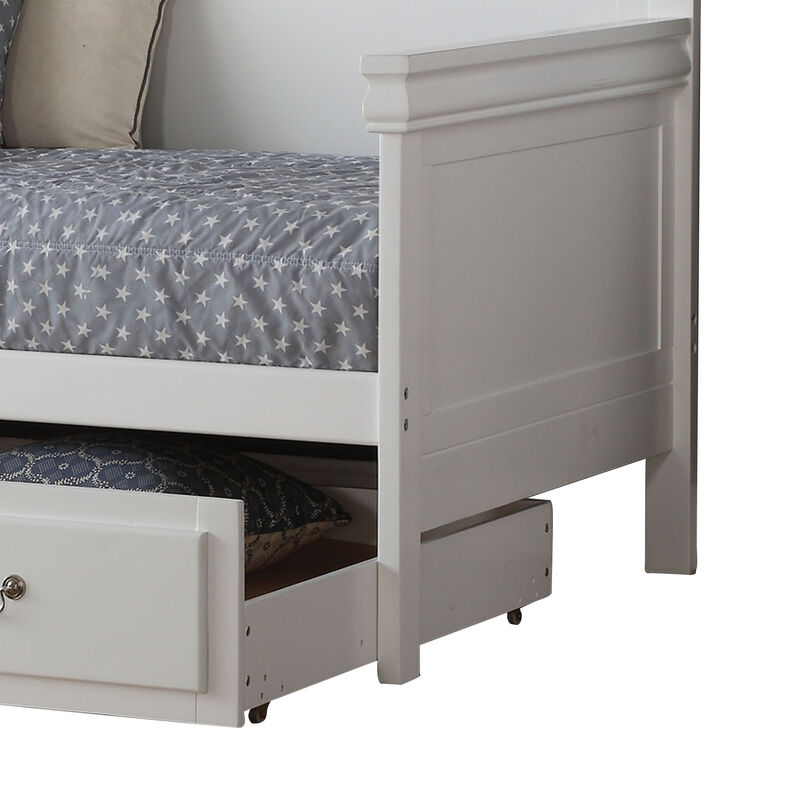 Piya Transitional Wooden Day Bed with Beveled Edges, White-Benzara