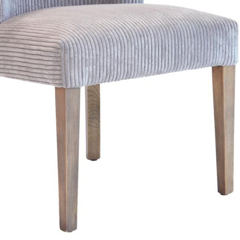 Wesy Dining Chair, Curved Back, Light Gray Fabric, Natural Oak Wood - Benzara