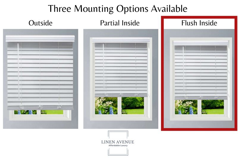 Linen Avenue Custom Cordless Faux Wood Blind White, Flush Inside Mount