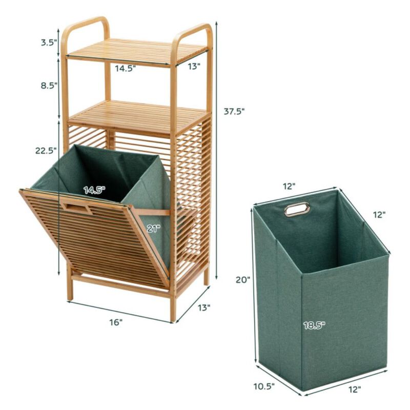 Hivvago Tilt-out Bamboo Laundry Hamper  with 2-Tier Shelf and Removable Liner