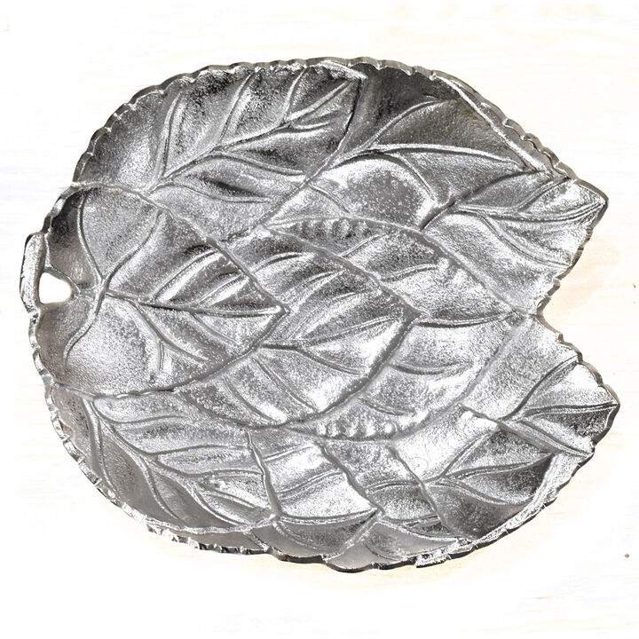 Handmade Decorative Silver Color Coated 14.96 x 12.99 x 2.36 Inches Aluminium Tray 030AB BBH Home's