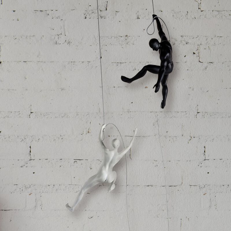 Climbing Couple Wall Sculpture Matte Black and White Resin Handmade