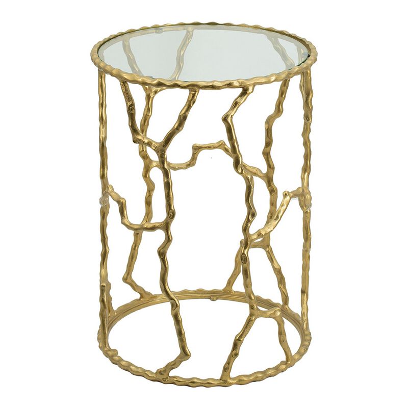 24 Inch Round Accent Table, Intricate Metal Twig Inspired Open Frame, Gold - Benzara