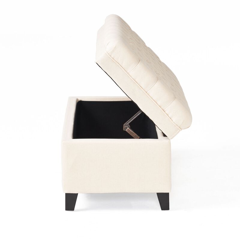 Rhya Storage Bench, 50 Inch Button Tufted Plush Seat, Soft Beige - Benzara
