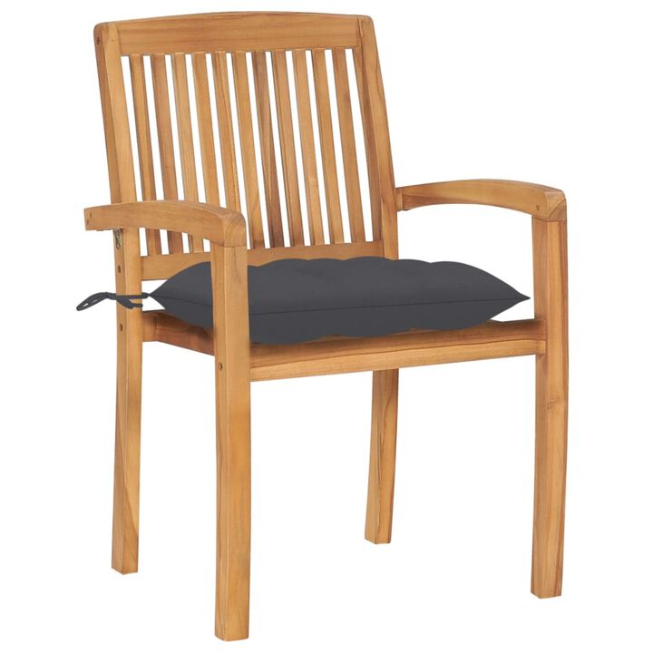 vidaXL Garden Chairs 2 pcs with Anthracite Cushions Solid Teak Wood
