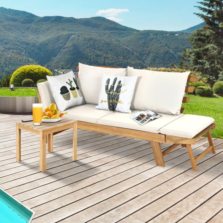 Hivvago Adjustable  Patio Convertible Sofa with Thick Cushion-White