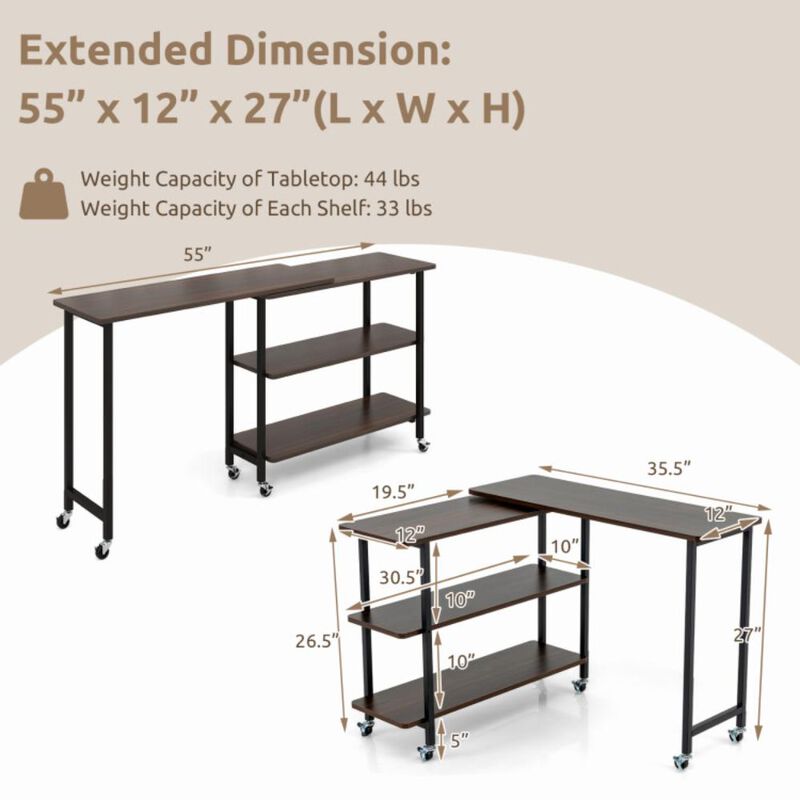 Hivvago 360Â° Rotating Sofa Side Table with 2-Tier Storage Shelves
