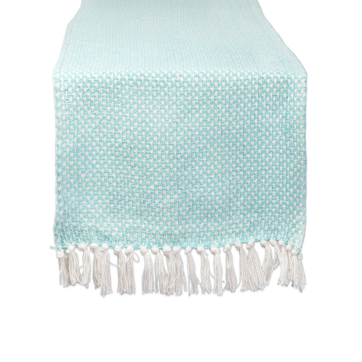 72" Aqua Blue and White Rectangular Weaved Table Runner