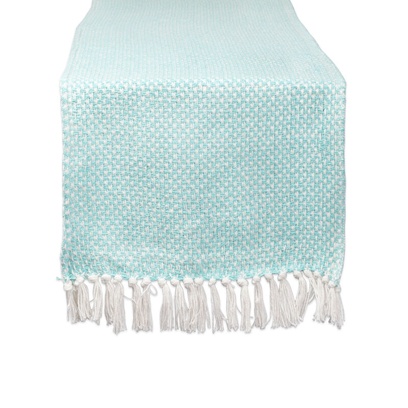 72" Aqua Blue and White Rectangular Weaved Table Runner