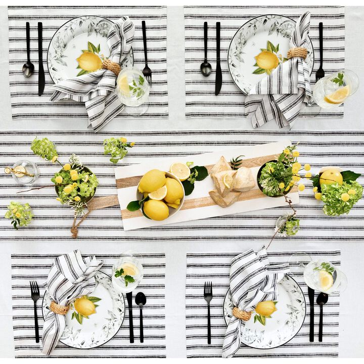 Solino Home 100% Pure Linen Table Runner | Capri Ticking Stripe for Spring & Easter
