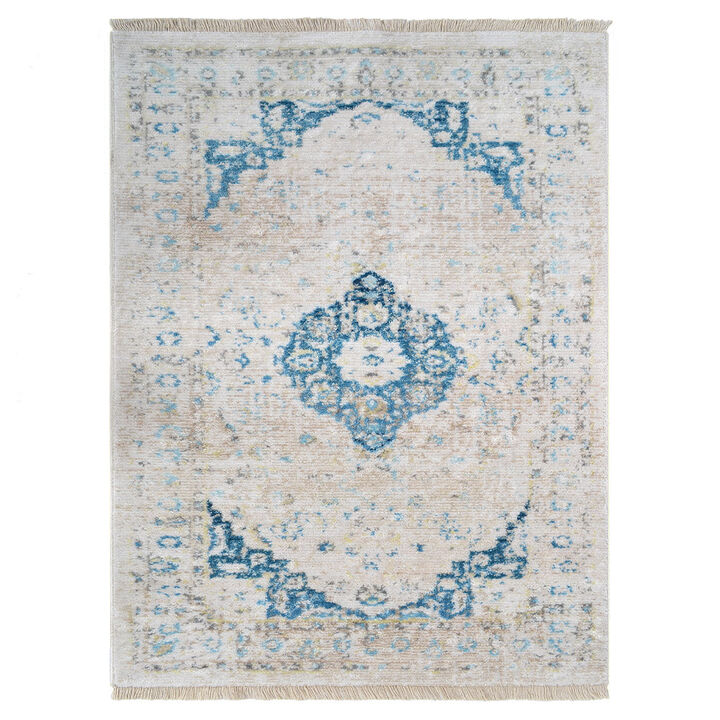 RUGSOTIC CARPETS MACHINE MADE POLYESTER AREA RUGS  - 8'x10', Rectangle Shape, Ivory Color, Classic Oriental Traditional  Design, Low Pile Machine Made Area Rugs for Living Room, Bed Room (M00069)