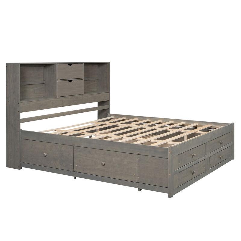 Merax Platform Bed with Storage Headboard and 8 Drawers