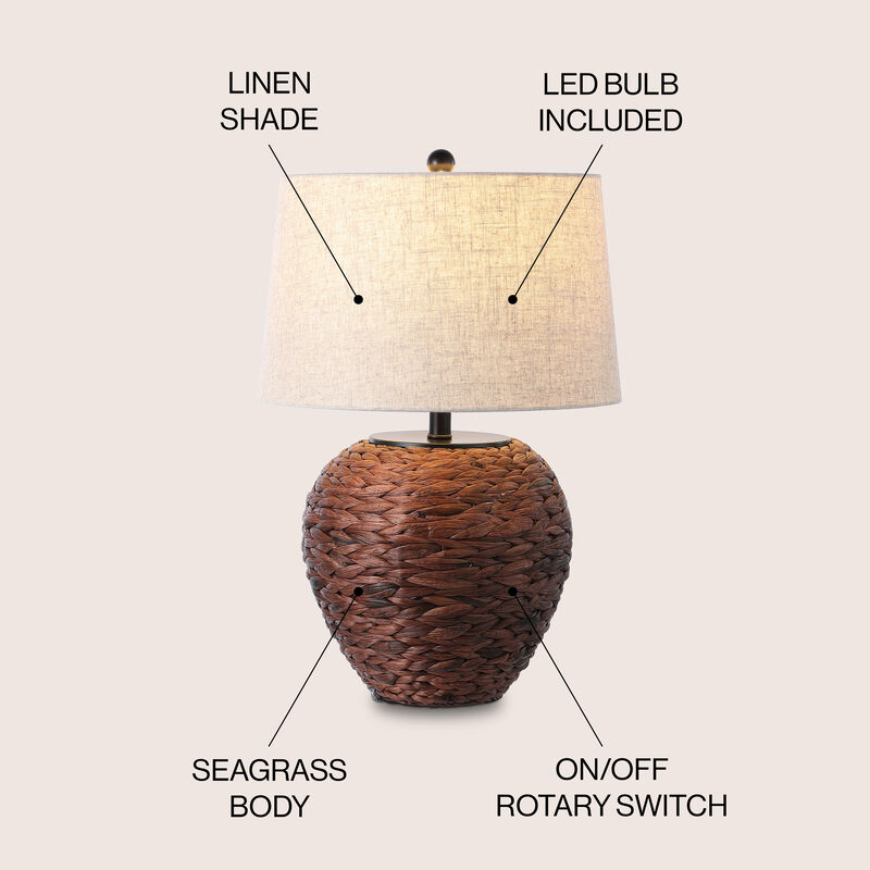 Alaro Farmhouse Coastal Water Hyacinth Basket LED Table Lamp