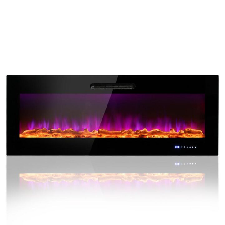 Hivvago 50/60 Inch Wall Mounted Recessed Electric Fireplace with Decorative Crystal and Log-60 inches