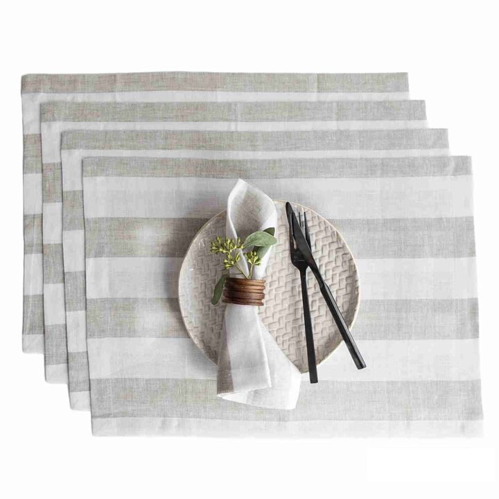 Solino Home 100% Pure Linen 14 x 19 Inch Placemats Set of 4 | Cabana Stripe