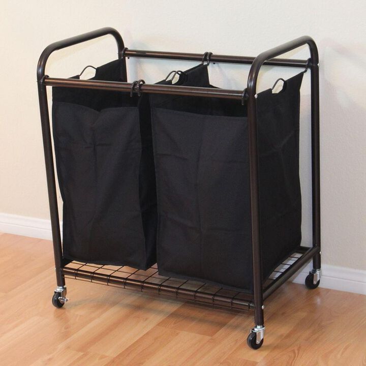 Hivvago Bronze Laundry Hamper Cart with 2 Black Sorter Bags