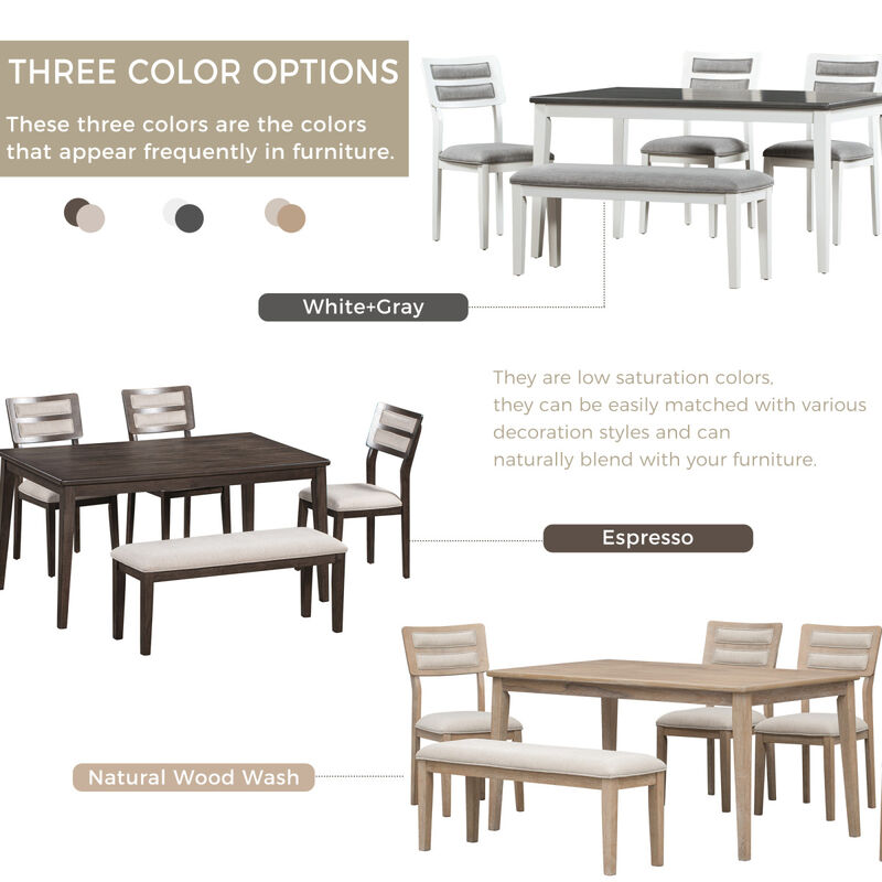 Classic And Traditional Style 6 - Piece Dining Set, Includes Dining Table, 4 Upholstered Chair