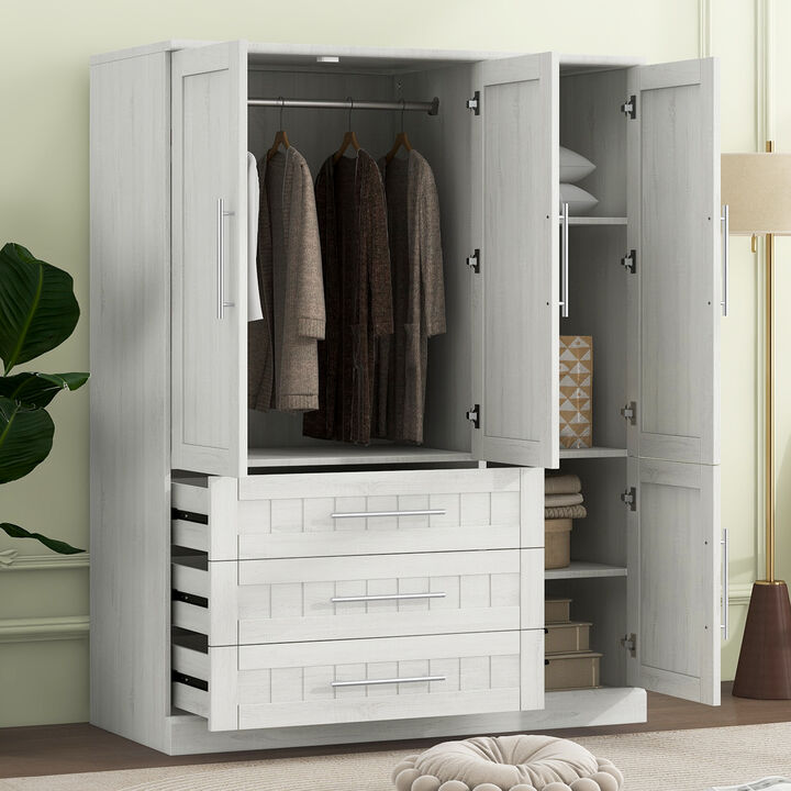 Merax 4-Door Wardrobe Armoire Closet with 3 Drawers