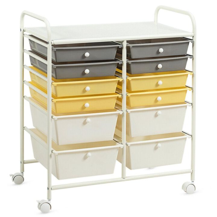 Hivvago 12-Drawer Rolling Storage Cart with Removable Drawers and Lockable Wheels