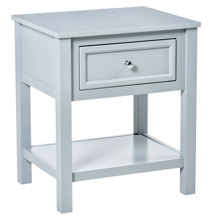 HOMCOM Accent End Table, Sofa Side Table with Storage Drawer and Bottom Shelf for Living Room, Gray