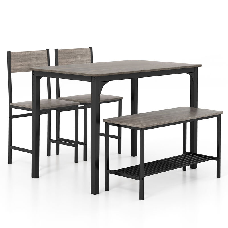 4 Pieces Rustic Dining Table Set with 2 Chairs and Bench