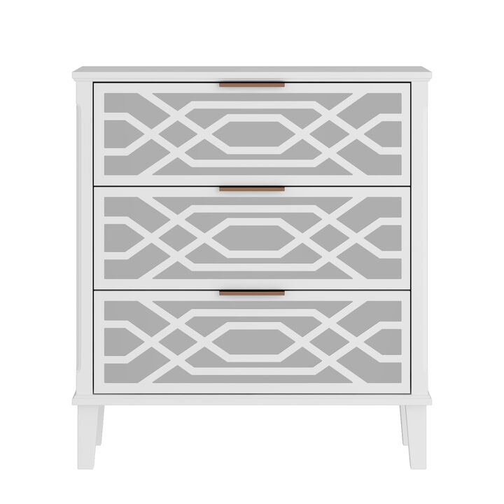 3-Drawers White Wood Mirrored Paint Nightstands Bedside Table with Mirror Finish (28.5 in. H x 11.8 in. D x 26 in. W)