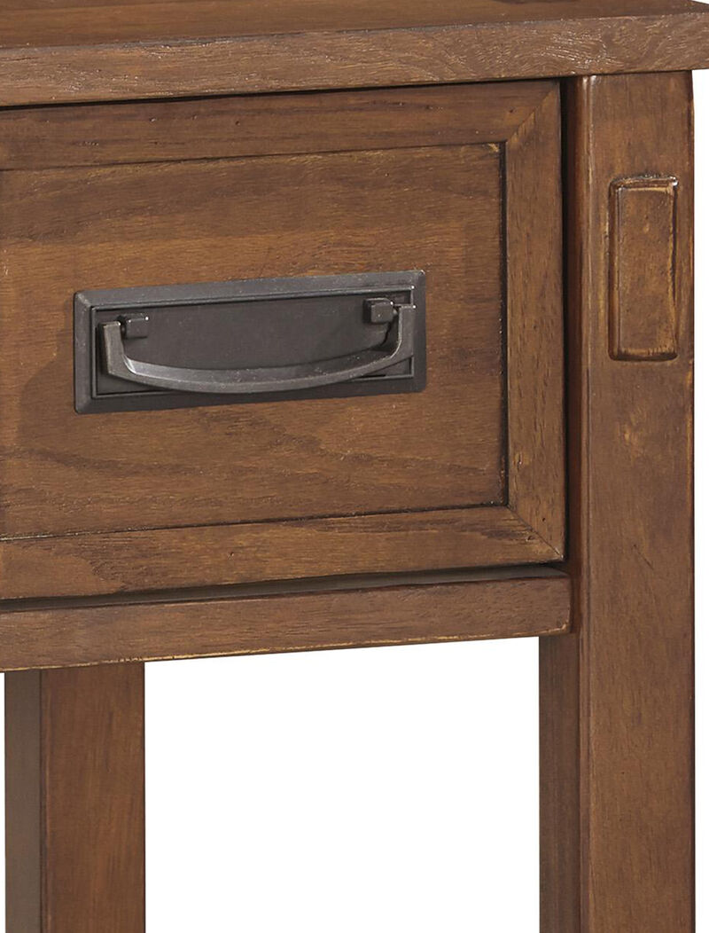 1 Drawer Chair Side End Table with Open Bottom Shelf, Brown- Benzara