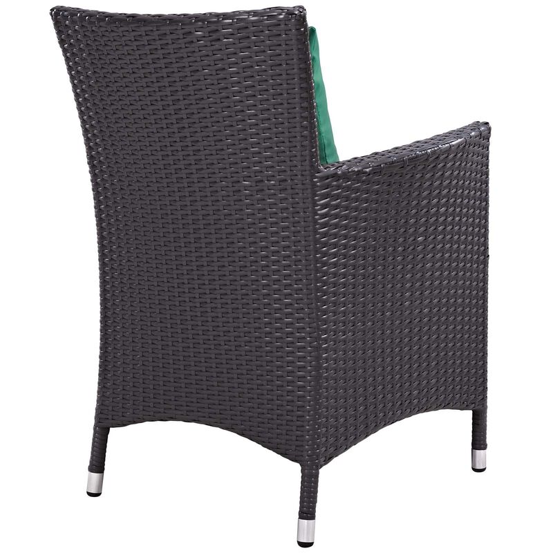 Modway Convene Wicker Rattan Outdoor Patio Dining Armchair with Cushion in Espresso Green