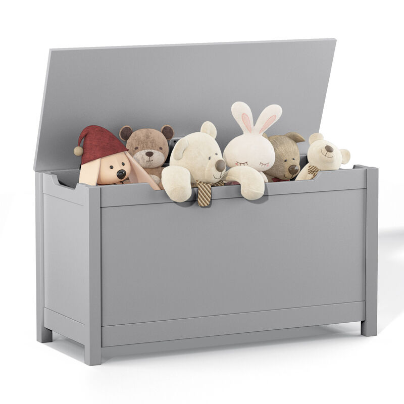 Kids Wooden Toy Box Storage With Safety Hinged Lid For Ages 3+ (Gray)