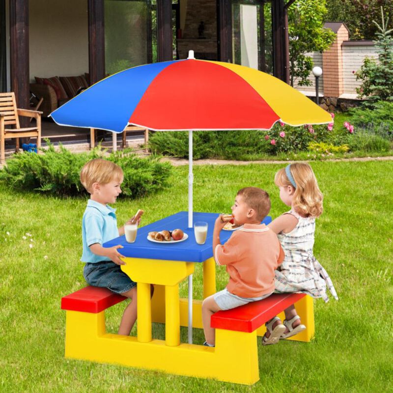 Hivvago Kids Picnic Folding Table and Bench with Umbrella-Yellow