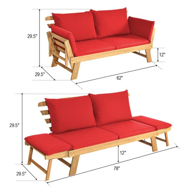 Hivvago Patio Convertible Solid Wood Sofa with Cushion