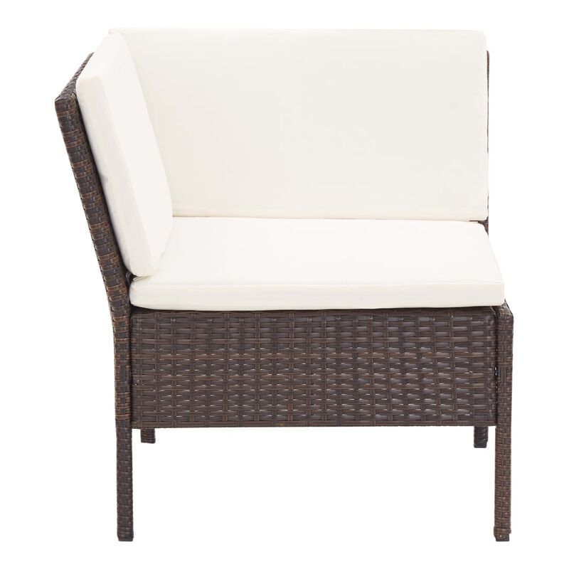 Modular 3pc Outdoor Lounger Sofa, Brown Poly Rattan, Ivory Fabric - Benzara