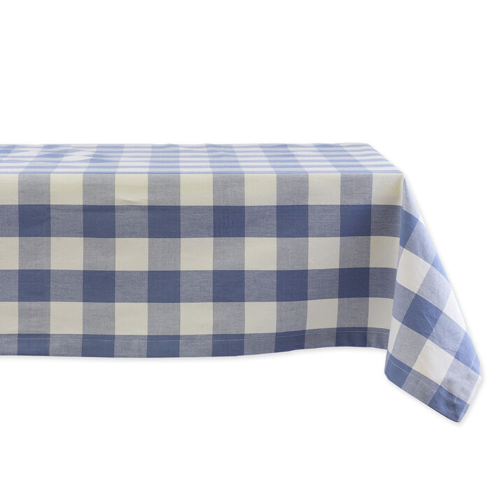 60" x 84" White and Stonewash Blue Buffalo Check Table Cloth