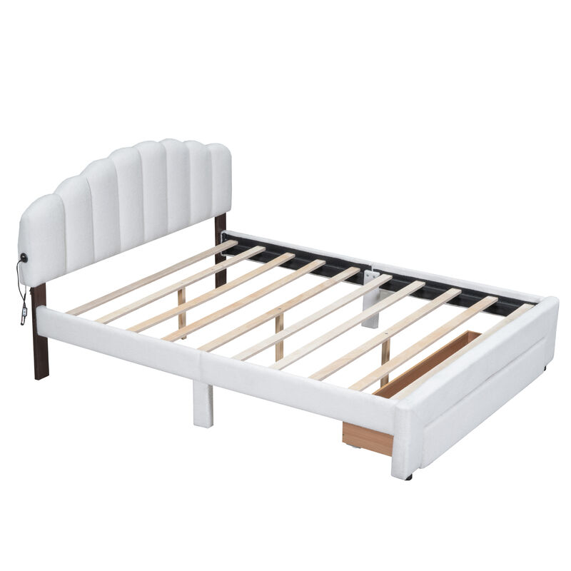 Merax Teddy Fleece  Platform Bed with Drawer