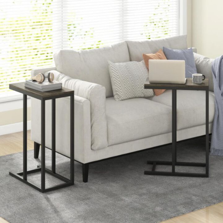 C-Shaped Side Table with Space-Saving Design and Open Storage Shelf