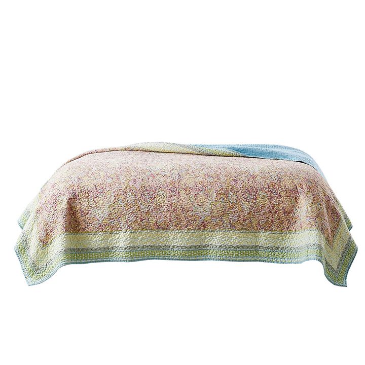 Denver 3 Piece King Cotton Quilt Set with Fern Branches Print, Multicolor - Benzara