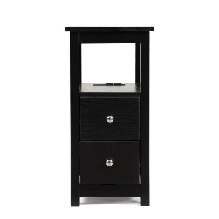 Streamdale Black End Table with Charger & Narrow Nightstand