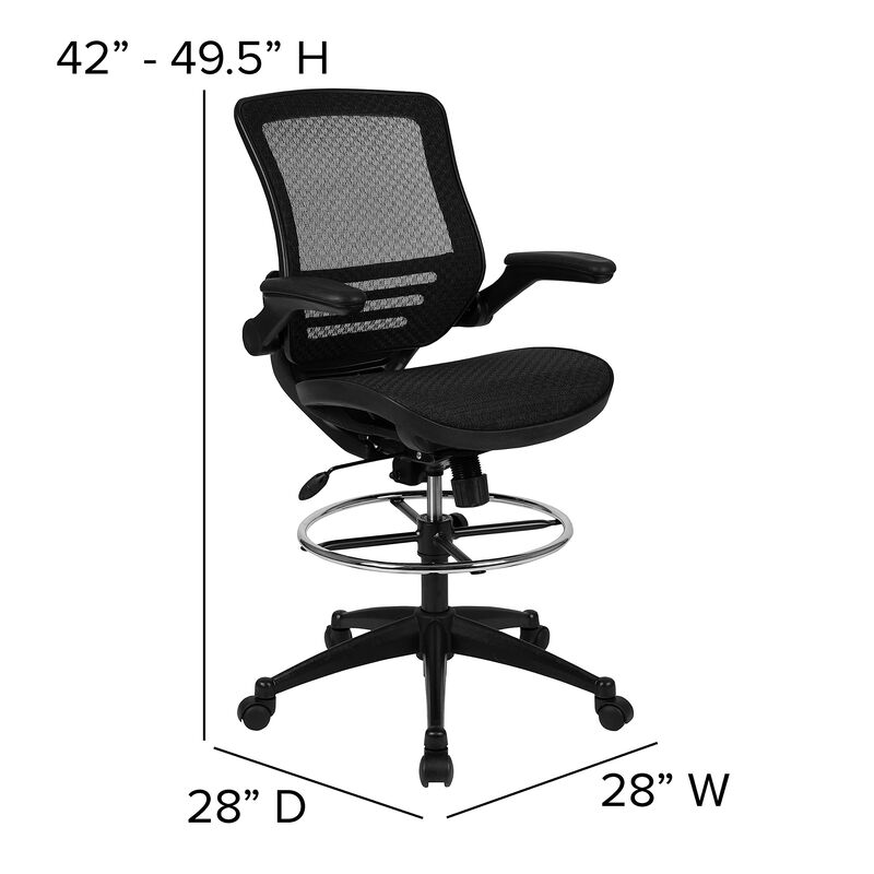 Flash Furniture Waylon Mid-Back Swivel Office Chair with Adjustable Foot Ring, Lumbar Support, and Seat Height, Ergonomic Mesh Executive Chair with Armrests, Black