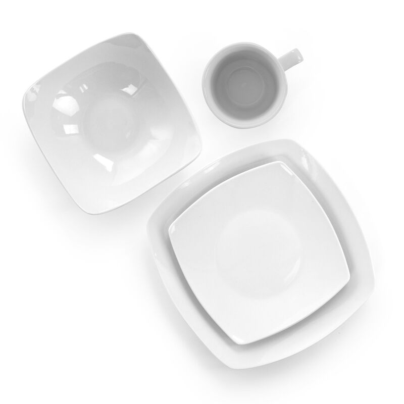 Elama Hayes 16 Piece Square Porcelain Dinnerware Set in White