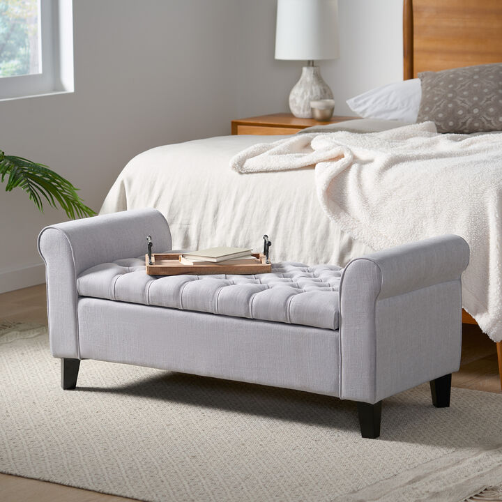 Contemporary Button-Tufted Storage Ottoman with Rolled Arms