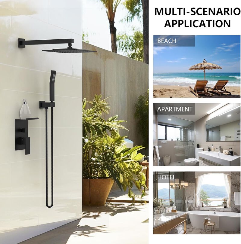 Rainfall Shower System with Storage Shelf High-Pressure Shower Head & Handheld Combo