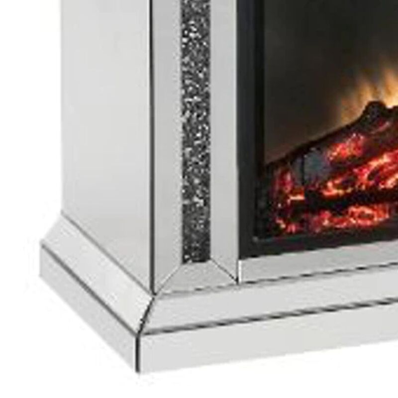LED Electric Fireplace with Faux Diamond Inlays, Silver - Benzara