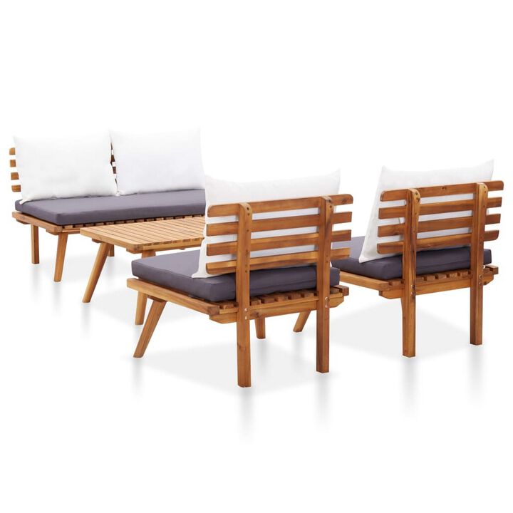 Roma 4pc Outdoor Modular Sofa Set, Coffee Table, White, Acacia Wood - Benzara