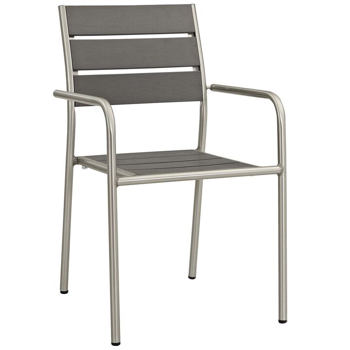 Modway EEI-3203-SLV-GRY-SET Shore Outdoor Patio Aluminum Chair, Two Dining Armchairs, Silver Gray