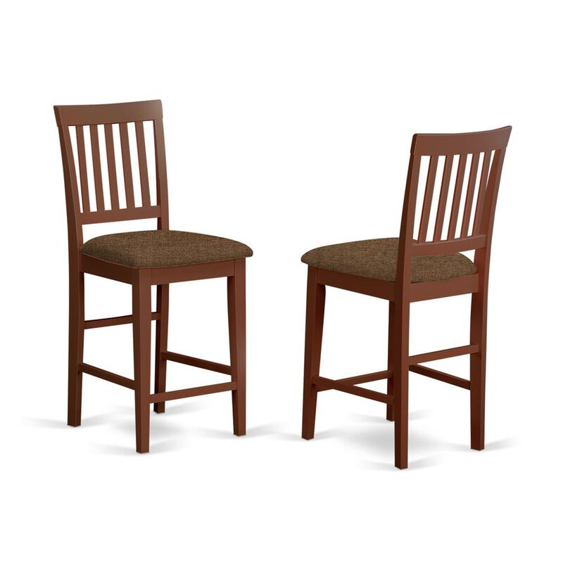East West Furniture Vernon  Counter  Stools  with  Cushion  Seat  -  Mahogany  Finish,  Set  of  2