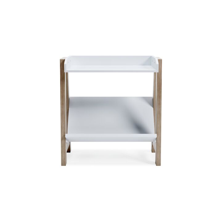 Arid Bookshelf Side Table, 29 Inch, Gallery Rail, Light Brown, White - Benzara